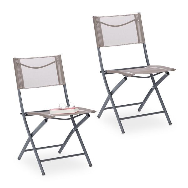 relaxdays 2er-Set Gartenstühle klappbar braun-grau mehrfarbig