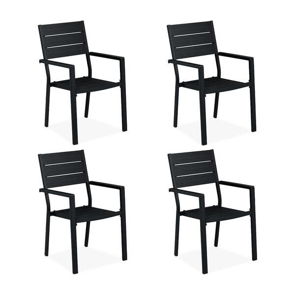 relaxdays 4er-Set Gartenstühle mit Holzmuster schwarz schwarz
