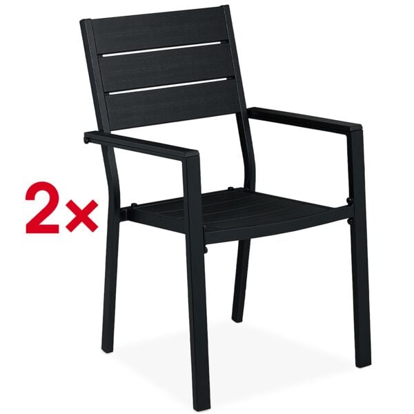 relaxdays 2er-Set Gartenstühle mit Holzmuster schwarz schwarz
