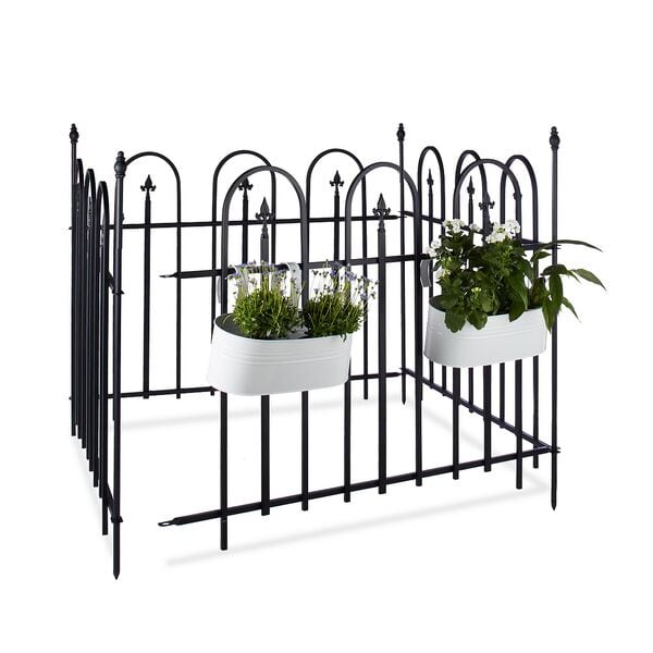 relaxdays 4-tlg. Gartenzaun Metall GOTH silber