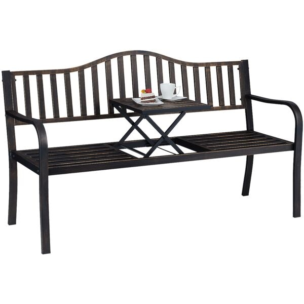 relaxdays Gartenbank mit Klapptisch schwarz