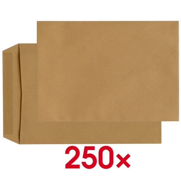Mailmedia 250 Versandtaschen DIN C4 90 g/m² ohne Fenster braun braun, 32.4x22.9 cm