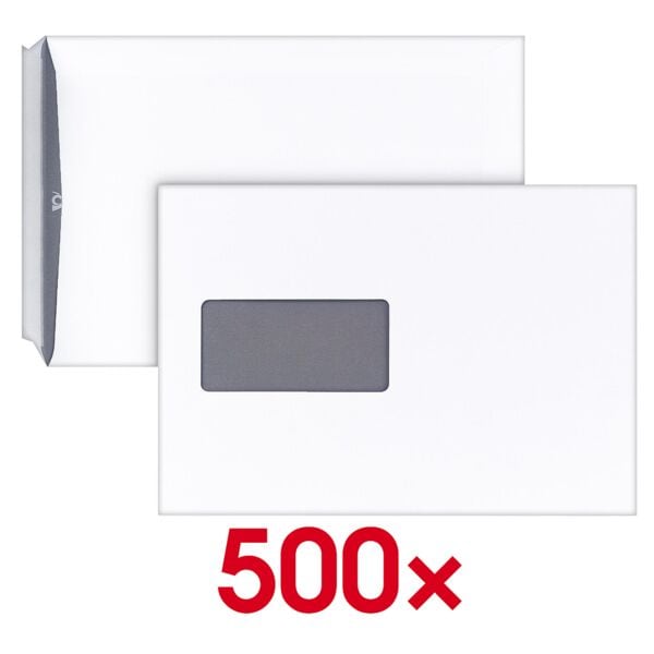 Steinmetz 500 Versandtaschen DIN C5 90 g/m² mit Fenster weiß weiß, 22.9x16.2 cm