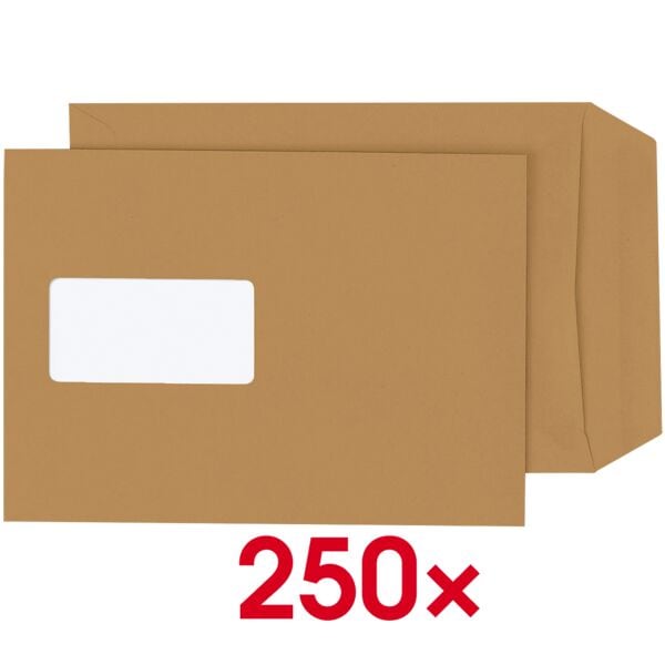 Mailmedia 250 Versandtaschen DIN C5 90 g/m² mit Fenster braun, 22.9x16.2 cm