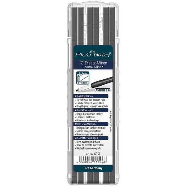Pica Ersatzminen für Tieflochmarker-Bleistift »Big Dry All Wetter 6051« 12 Stück grau