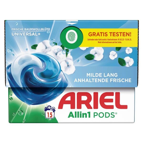 ARIEL Waschmittel »UNIVERSAL+ Allin1 PODS Frische Baumwollblüte« 15 WL grau