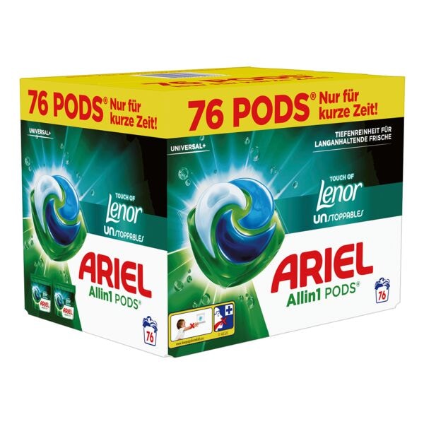 ARIEL Waschmittel Pods »All-in-1 Universal+ Touch of Lenor Unstoppables« 76 WL (2x 38 grün
