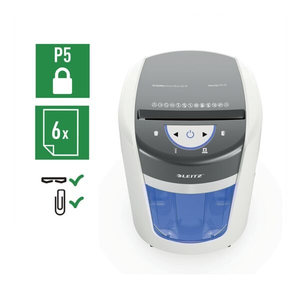 Leitz IQ Aktenvernichter »OptiMax Home Office 225« P5 weiß, 22.3x57.3x31.4 cm