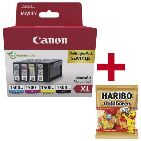 Canon Tintenpatronen-Set »PGI-1500XL BK/C/M/Y« inkl. Fruchtgummi »Goldbären« schwarz