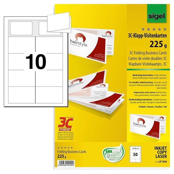 Sigel Visitenkarten LP838 50er-Pack weiß, 90x55 cm