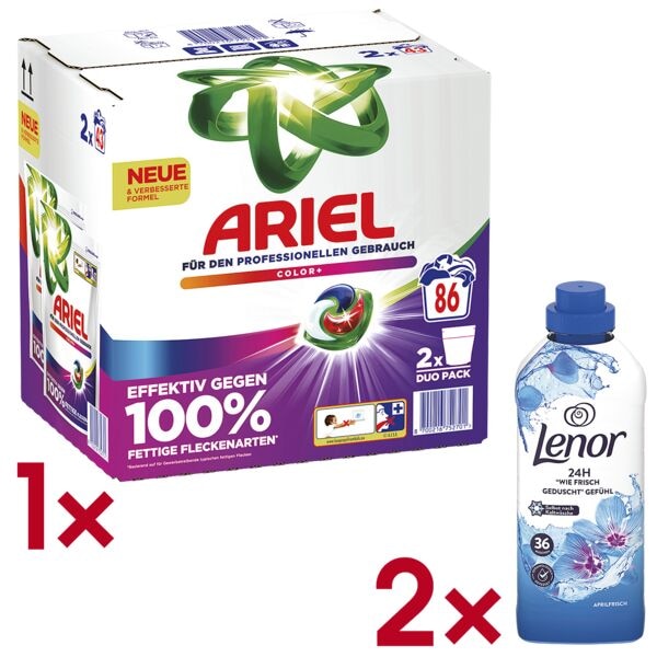 ARIEL Doppelpack Colorwaschmittel Pods »Color+« 86 WL inkl. 2x Weichspüler »Aprilfrisc