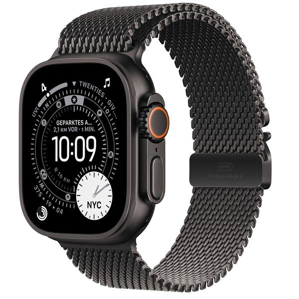 Apple Smartwatch Apple Watch Ultra 3 Titan Milanaise Armband L schwarz grün