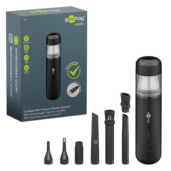 goobay Mini-Akku-Staubsauger »Superoir 77829, 120W« schwarz, 6.5x27.5x6.5 cm