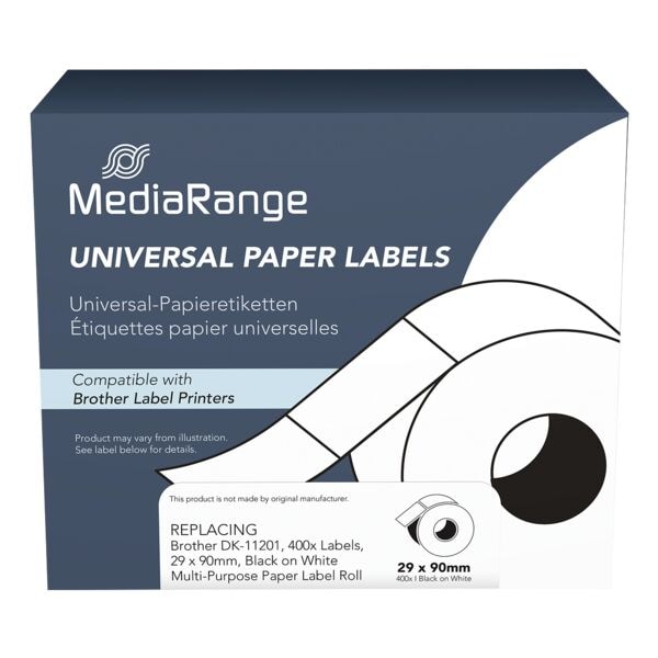 MediaRange Etikettenrolle für Etikettendrucker 29 x 90 mm 400 Stück weiß