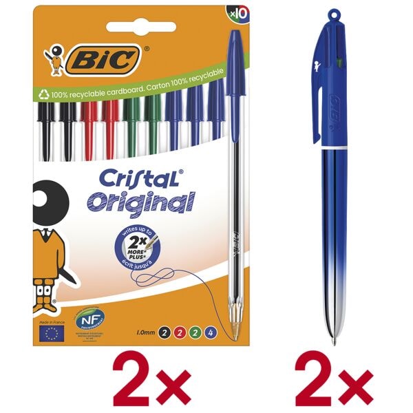 BIC 2x 10er-Pack Kugelschreiber »Cristal Original« inkl. 2x 4-Farb-Kugelschreiber »4 mehrfarbig