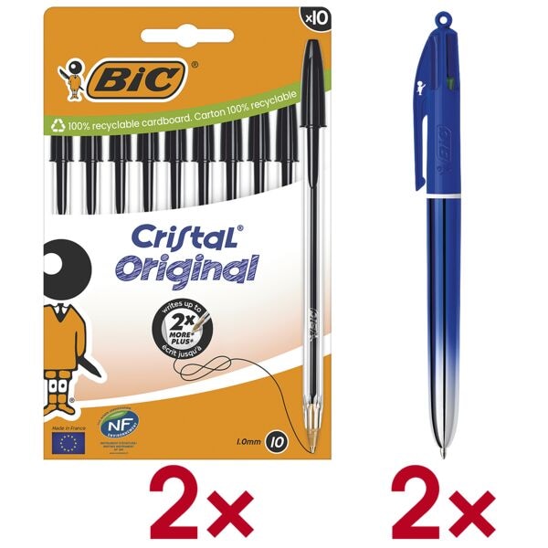 BIC 2x 10er-Pack Kugelschreiber »Cristal Original« inkl. 2x 4-Farb-Kugelschreiber »4 schwarz