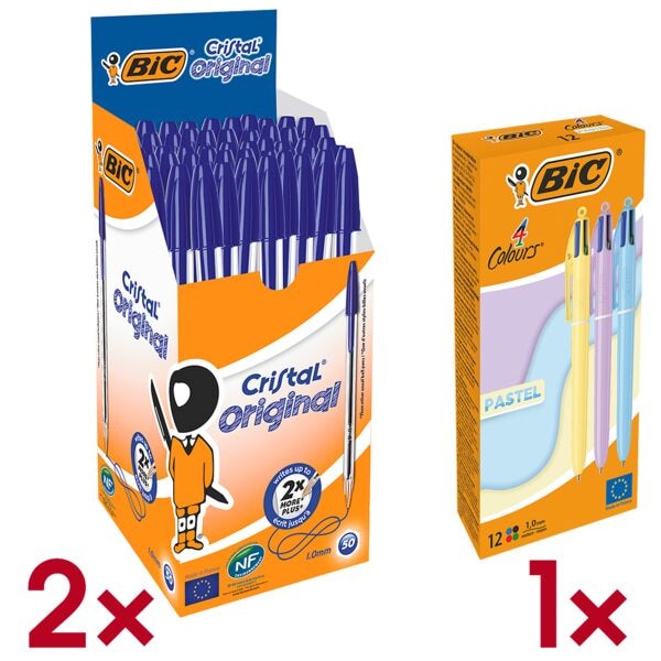 BIC 2x 50er-Pack Kugelschreiber »Cristal« inkl. 12er-Pack 4-Farb-Kugelschreiber »4 C blau