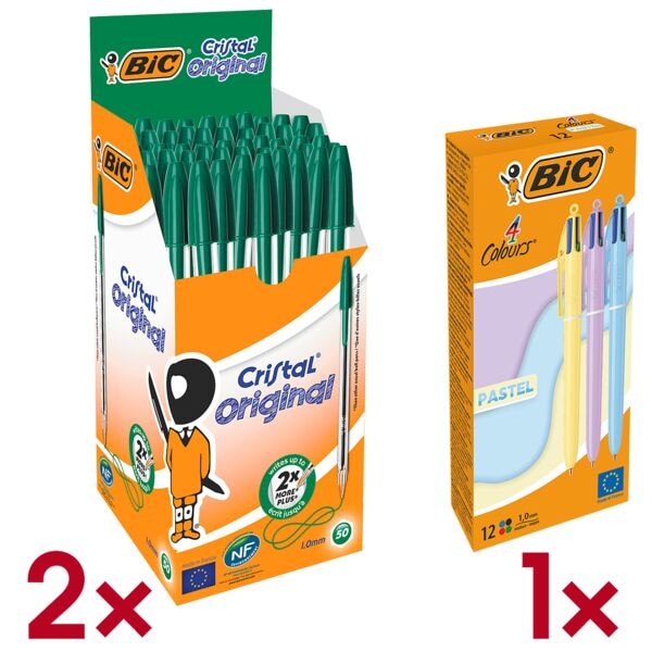 BIC 2x 50er-Pack Kugelschreiber »Cristal« inkl. 12er-Pack 4-Farb-Kugelschreiber »4 C grün