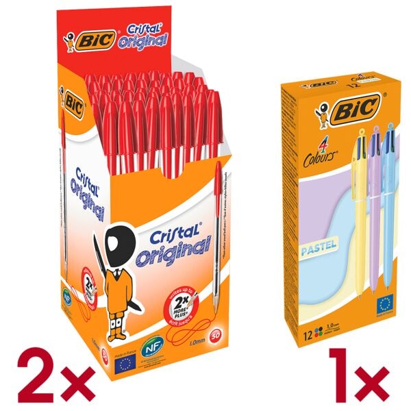 BIC 2x 50er-Pack Kugelschreiber »Cristal« inkl. 12er-Pack 4-Farb-Kugelschreiber »4 C rot