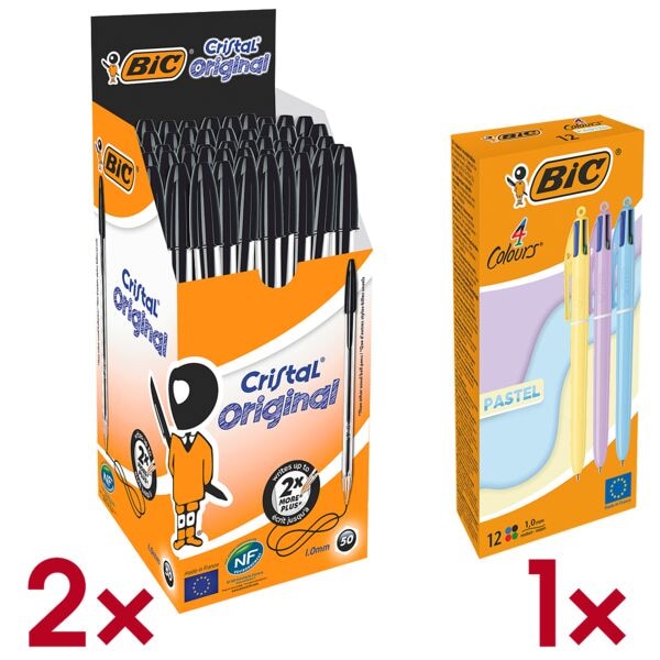 BIC 2x 50er-Pack Kugelschreiber »Cristal« inkl. 12er-Pack 4-Farb-Kugelschreiber »4 C schwarz