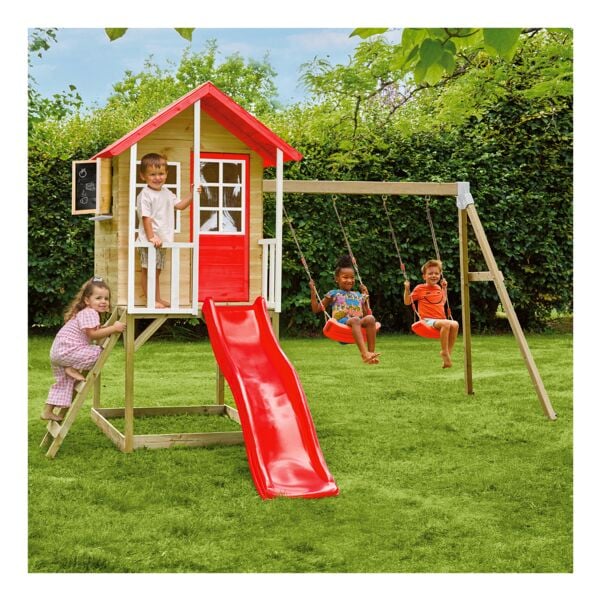 Zwerkules Spielhaus »Lolla 3« inkl. Rutsche und Doppelschaukel braun, 370x224x352 cm
