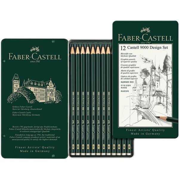 Faber-Castell Bleistifte »Castell 9000 Design-Set« H/B/HB/2B/2H/5H/4H/3H/F/3B/4B/5B 12 Stück grün