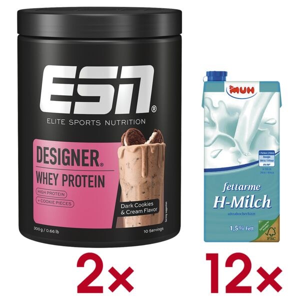 ESN 2x Proteinpulver Designer »Dark Cookies & Cream« 300 g (10 Portionen) inkl. 12er