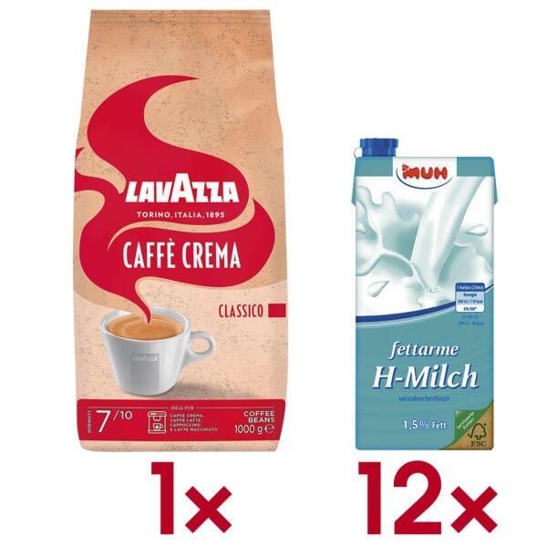 Lavazza Kaffeebohnen »Caffè Crema Classico« 1000 g inkl. 12er-Pack Milch »H-Milch 1,5% F