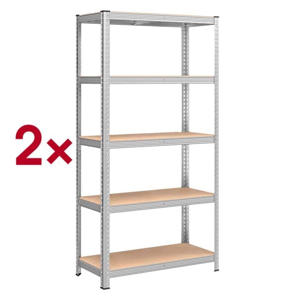 Songmics Schwerlastregal 5 Fachböden je 120 kg 2 Stück 90 x 40 x 180 cm silber, 90x180x40 cm