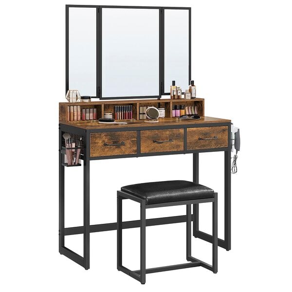 VASAGLE Schminktisch braun / schwarz 90/40/141 cm braun, 141x40 cm