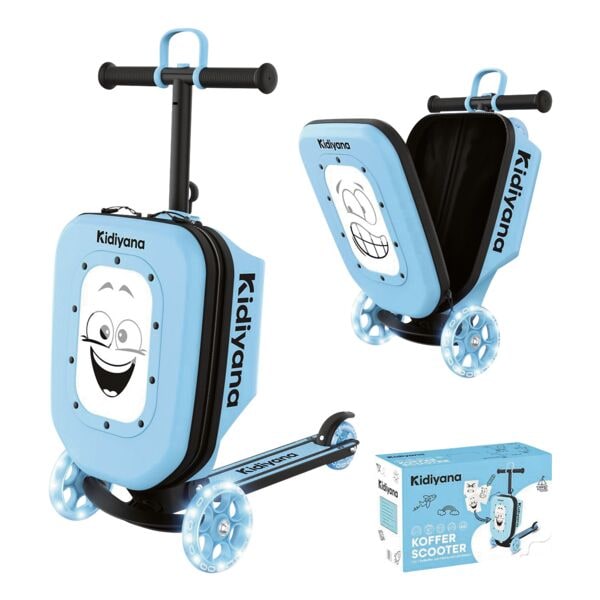 Kidiyana Kinderroller mit Koffer - 3-Rad Scooter blau