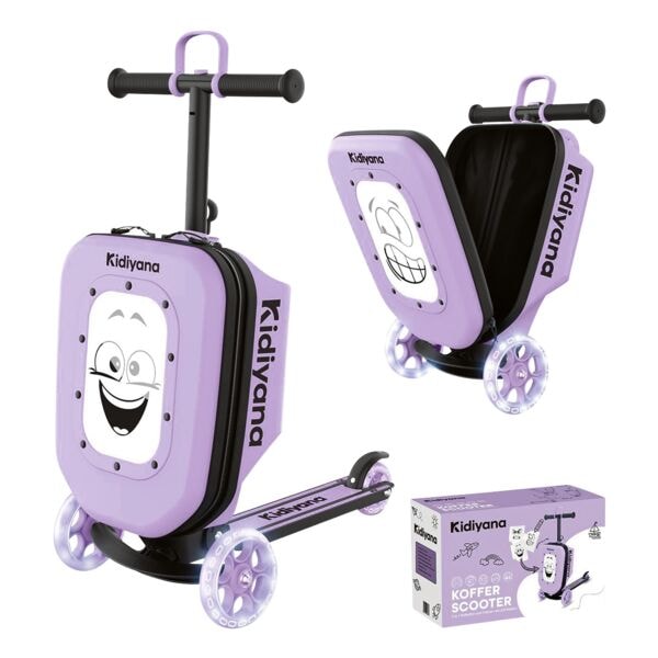 Kidiyana Kinderroller mit Koffer - 3-Rad Scooter lila