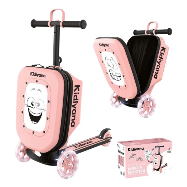 Kidiyana Kinderroller mit Koffer - 3-Rad Scooter pink
