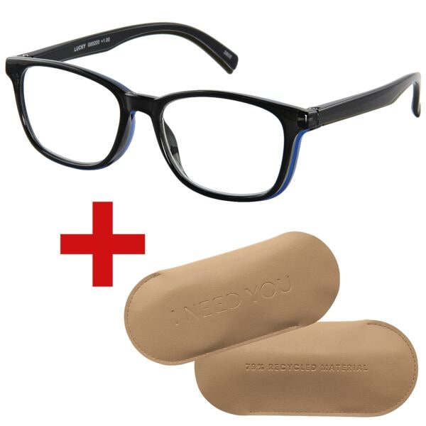 I Need You Lesebrille »Lucky« +2,00 dpt inkl. Brillenetui CARRY Gr. L schwarz, 3.9 cm
