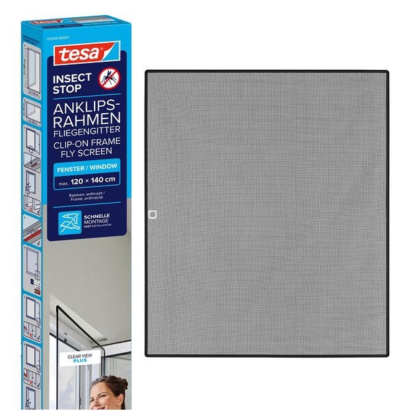 tesa Fliegengitter »Insect Stop Clip On« anthrazit 1,2 x 1,4 m