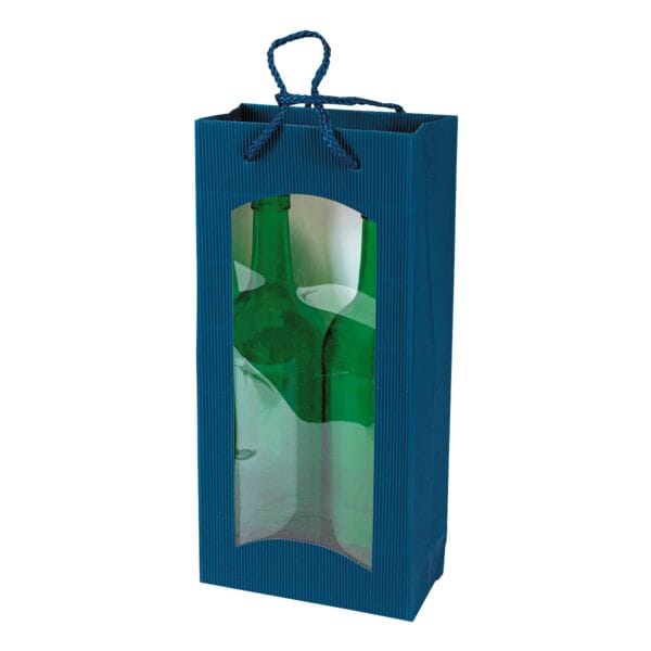 OTTO Office Flaschen-Geschenktasche - 2 Flaschen (mit Sichtfenster) blau, 17x36x8.5 cm