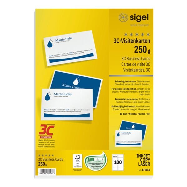 Sigel Visitenkarten LP853 weiß, 8.5x5.5 cm