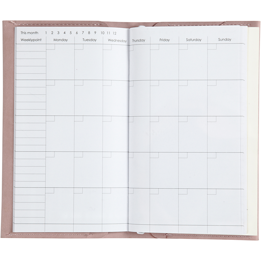 Kalender/Planer, Größe 10x18x1,5 cm, mit elastischem Verschluss, Rosa, 1 Stk