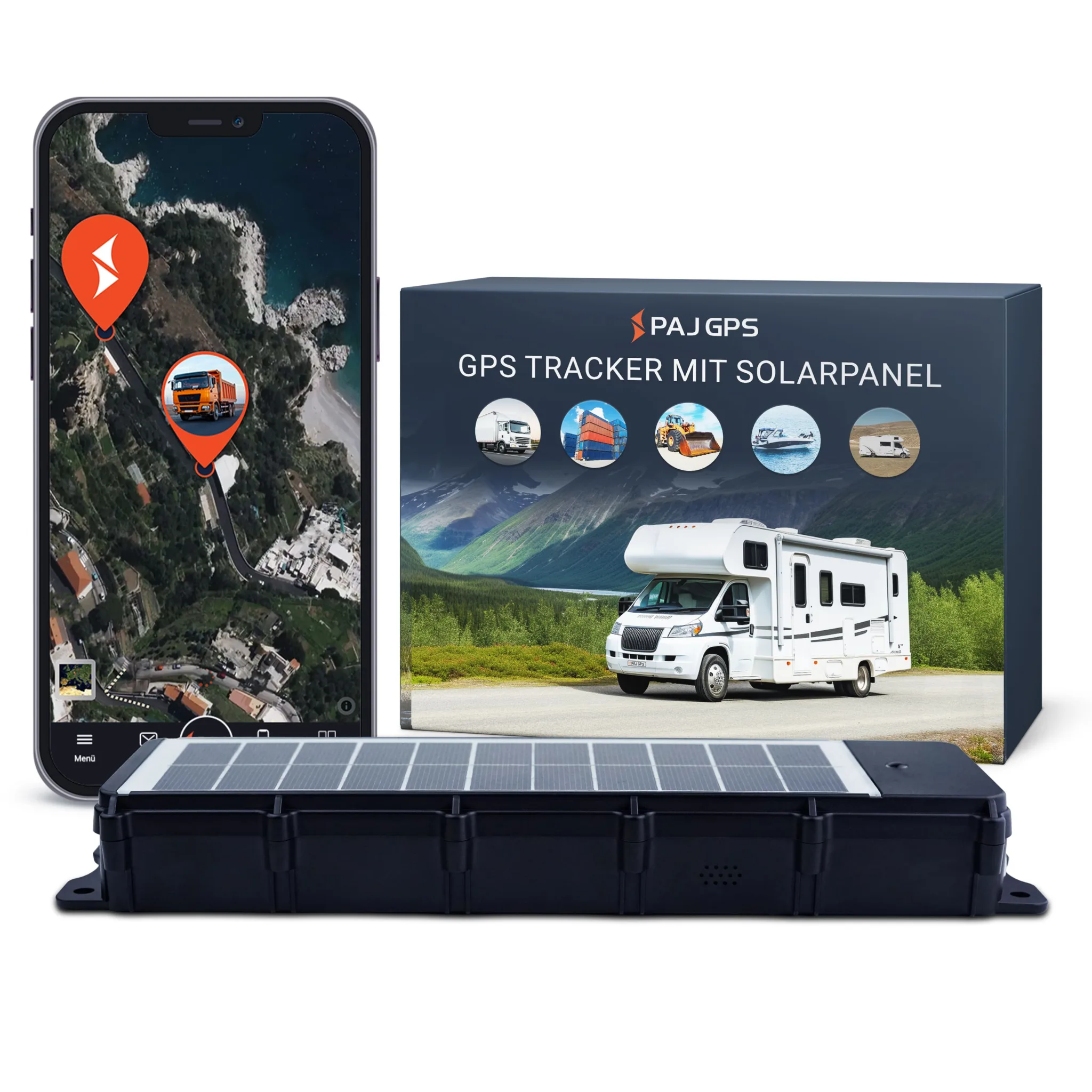 PAJ SOLAR Finder 4G GPS Tracker für Wohnmobile, Camper, Anhänger, Boote & Container mit 4G Live-Ortung, Solaraufladung, IP67, Live-Ortung inklusive