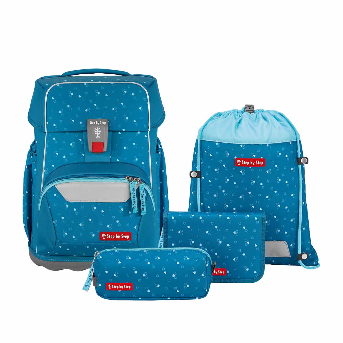 Step by Step Schulranzen-Set Basis Blue Hearts 4-tlg.