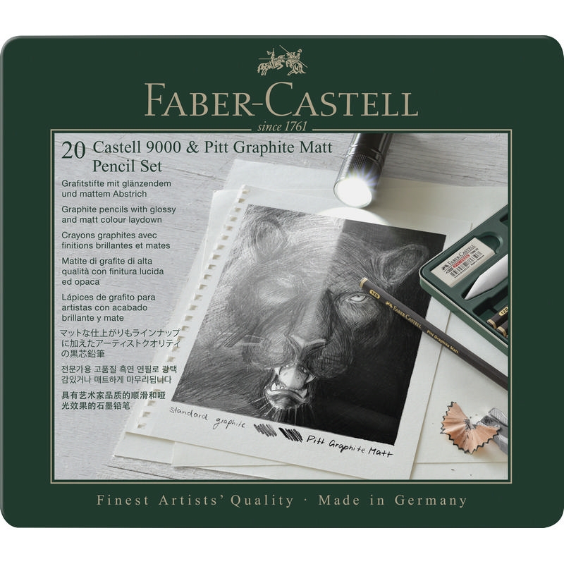 Faber-Castell Bleistift Pitt Graphite Matt & Castell 9000 20er Set im Metalletui