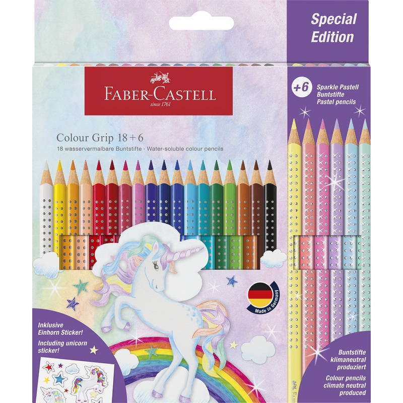 Faber-Castell Buntstifte Colour Grip Einhorn 18+6 Stk. im Kartonetui