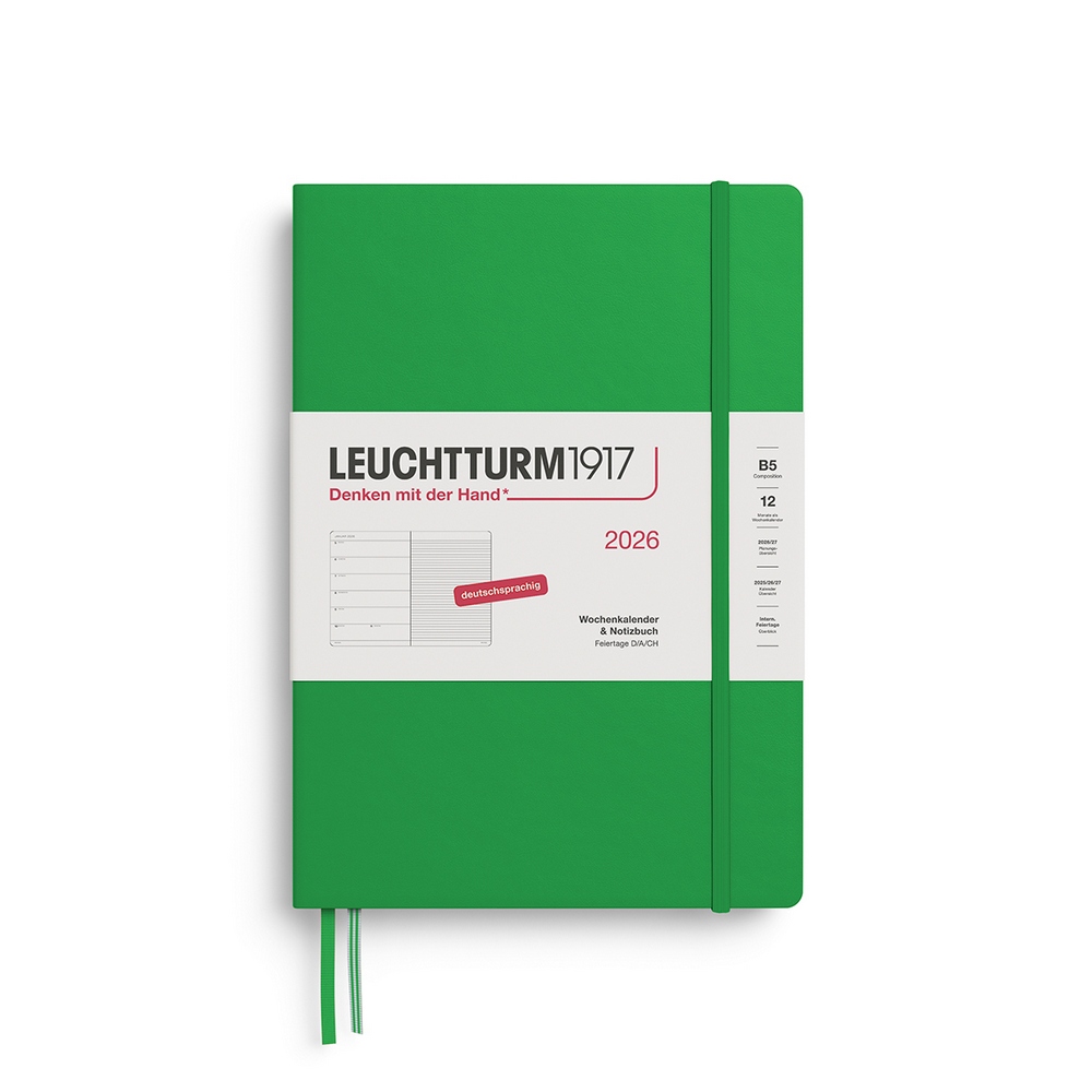 Leuchtturm1917 Kalender & Notizbuch 1 Woche auf 1 Seite 2026 Composition B5 Hardcover Spring Leaf, liniert