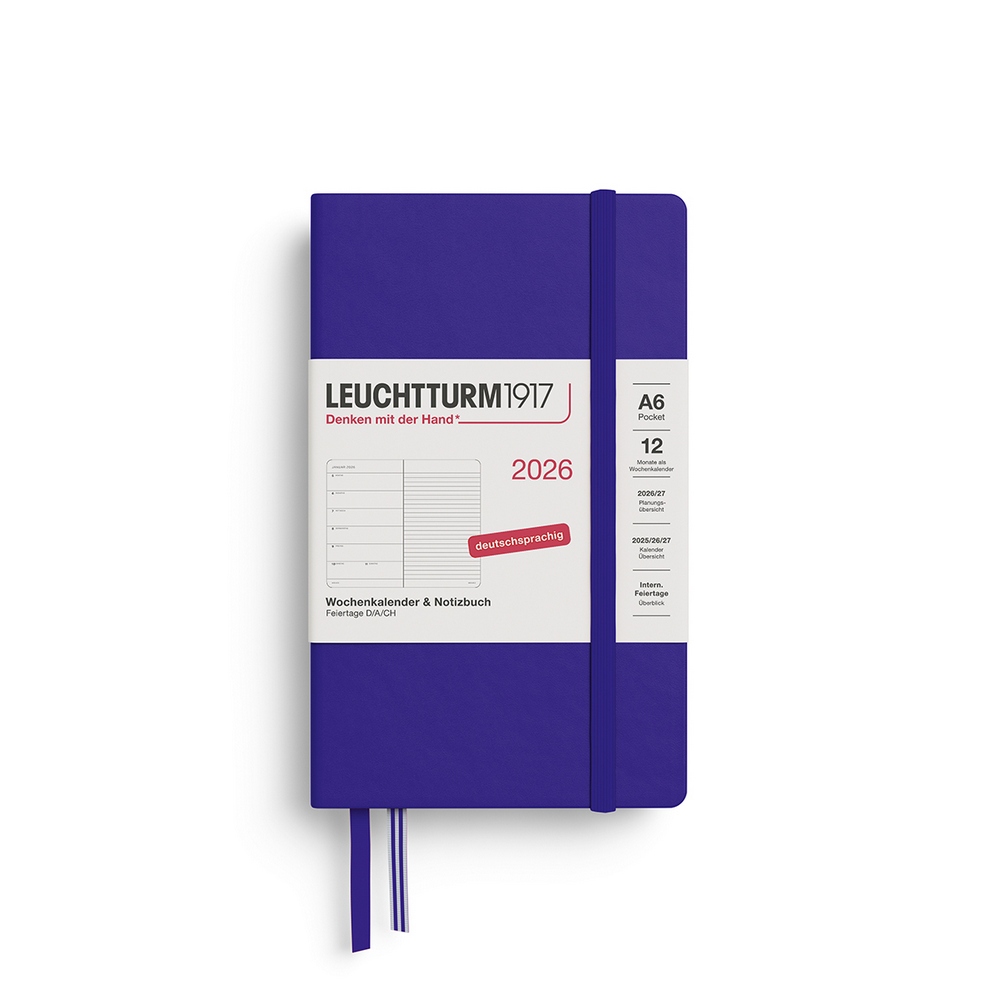 Leuchtturm1917 Kalender & Notizbuch 1 Woche auf 1 Seite 2026 Pocket A6 Hardcover Ink, liniert
