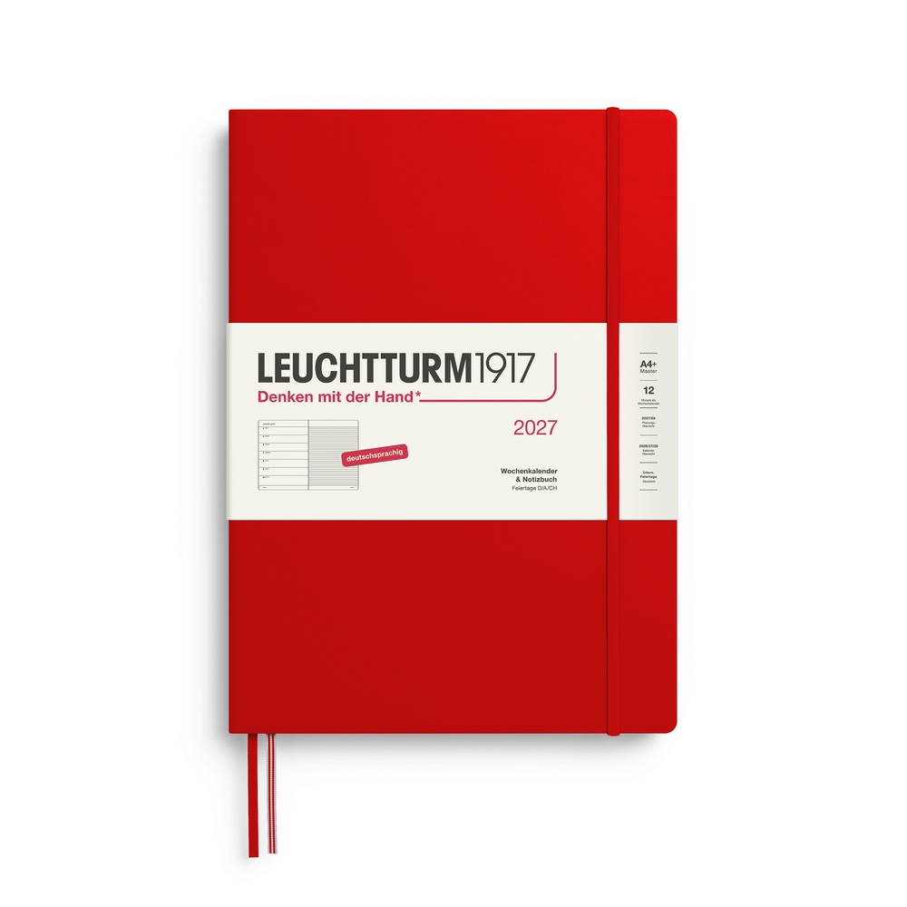 Leuchtturm1917 Kalender & Notizbuch 1 Woche auf 1 Seite 2027 Master A4+ Hardcover Cherry liniert
