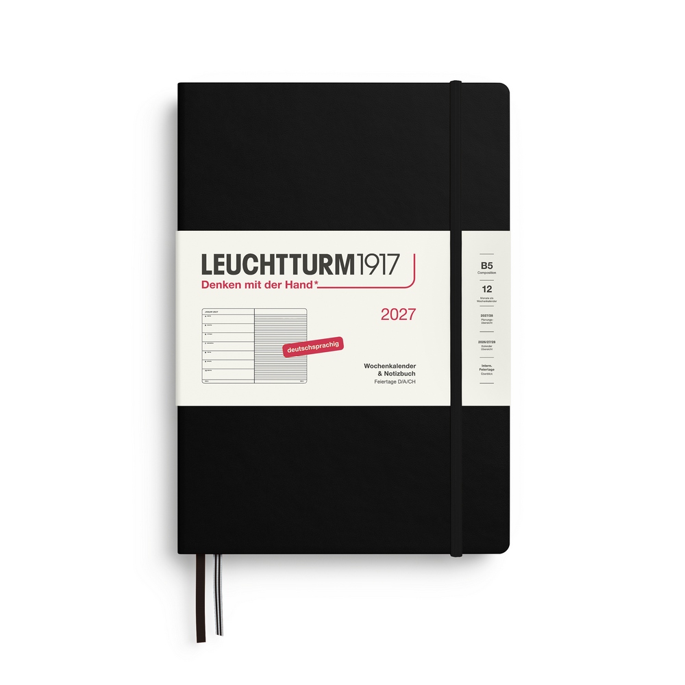 Leuchtturm1917 Kalender & Notizbuch 1 Woche auf 1 Seite 2027 Composition B5 Hardcover Schwarz, liniert