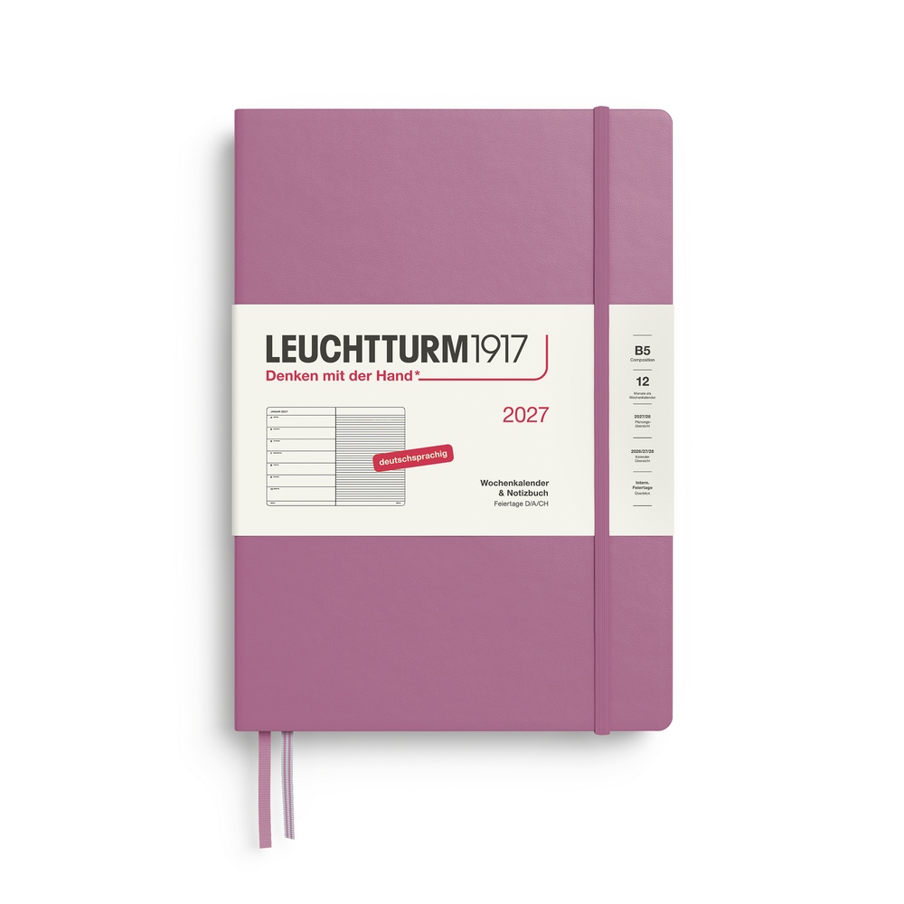 Leuchtturm1917 Kalender & Notizbuch 1 Woche auf 1 Seite 2027 Composition B5 Hardcover Dusty Rose, liniert
