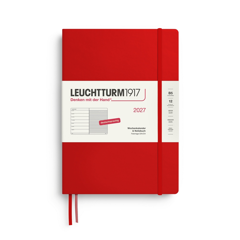 Leuchtturm1917 Kalender & Notizbuch 1 Woche auf 1 Seite 2026 Composition B5 Hardcover Cherry, liniert
