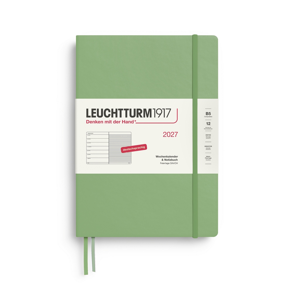 Leuchtturm1917 Kalender & Notizbuch 1 Woche auf 1 Seite 2027 Composition B5 Hardcover Salbei, liniert