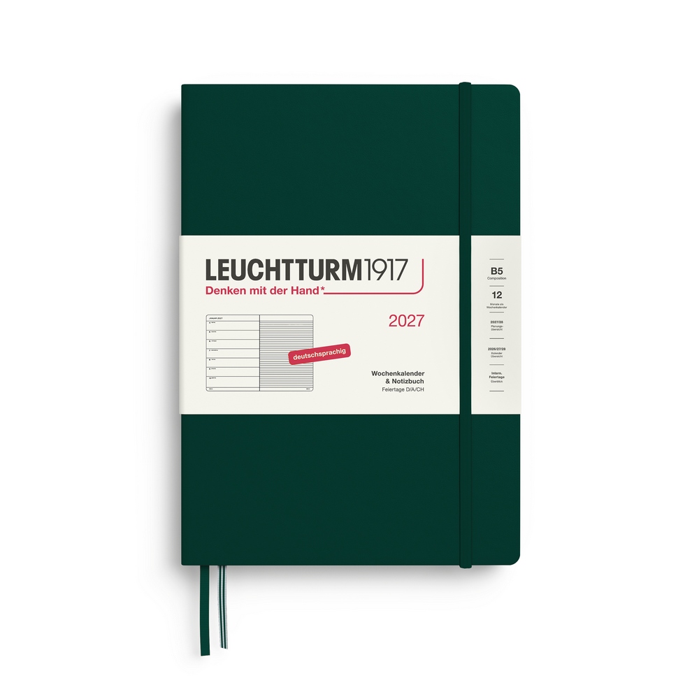 Leuchtturm1917 Kalender & Notizbuch 1 Woche auf 1 Seite 2027 Composition B5 Hardcover Forest Green, liniert